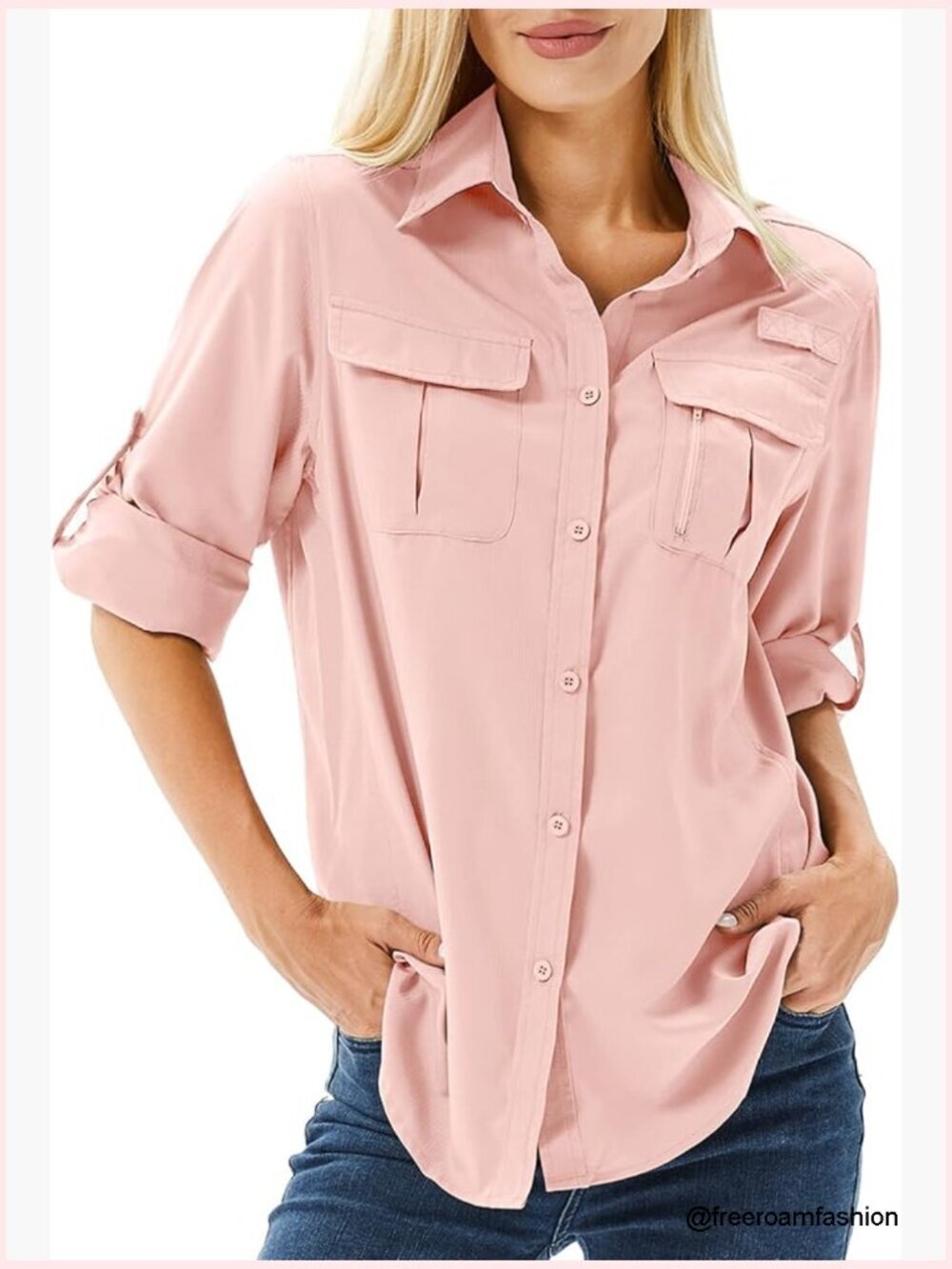 UPF 50 Long Sleeve Sun Protection Button Down Shirt for Hiking Fishing Safari